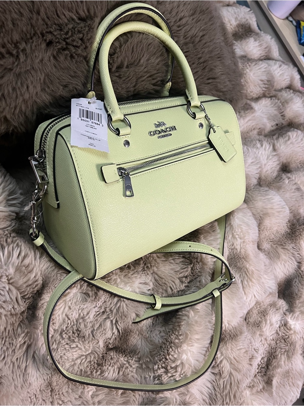 NWT Coach Rowan Med Satchel in Pale Lime (MSRP $350)
